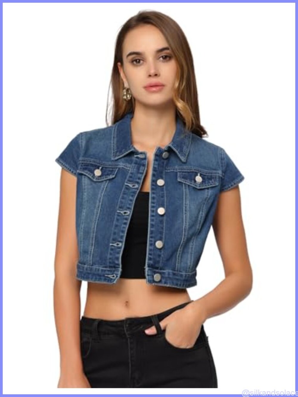 Cropped Denim Jacket Short Sleeve Summer Jean Jacket Women